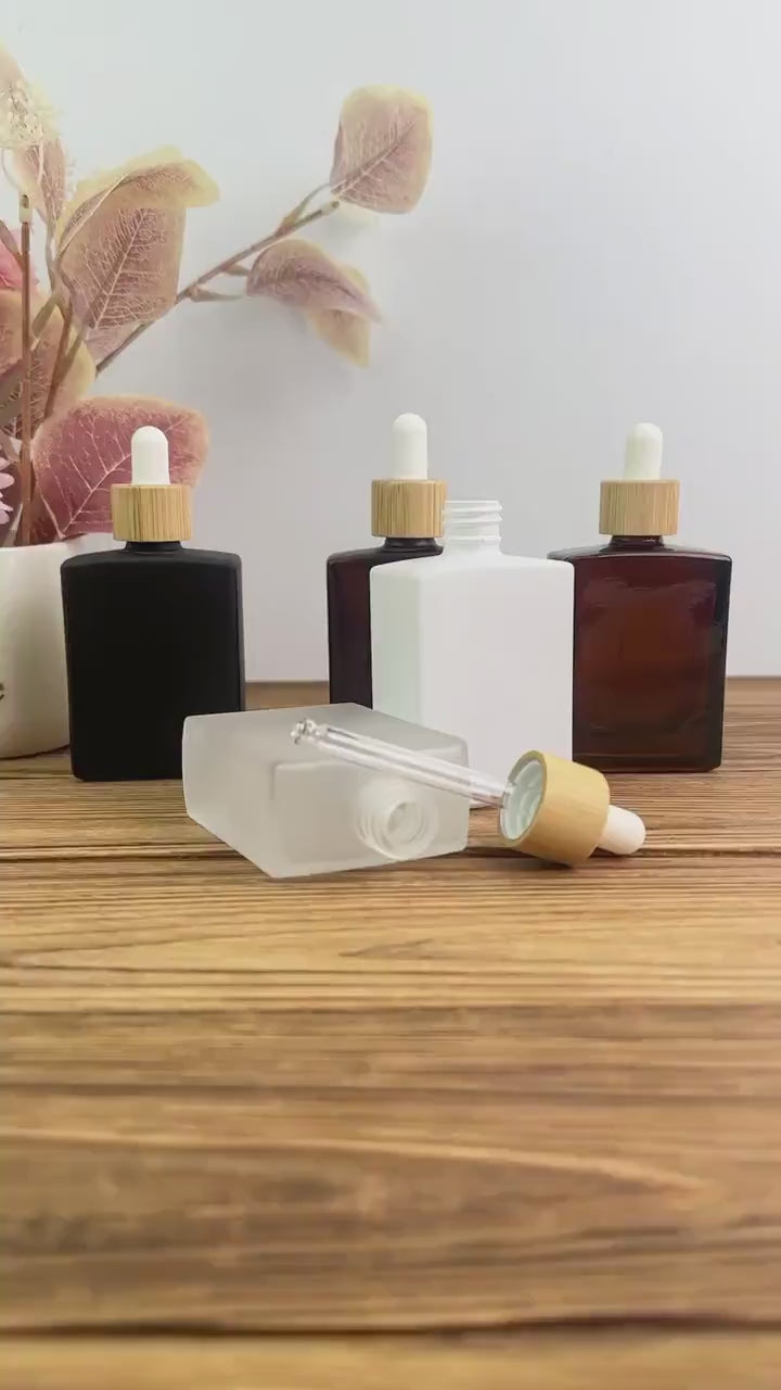 50ml Square Glass Dropper Bottle with Bamboo Cap