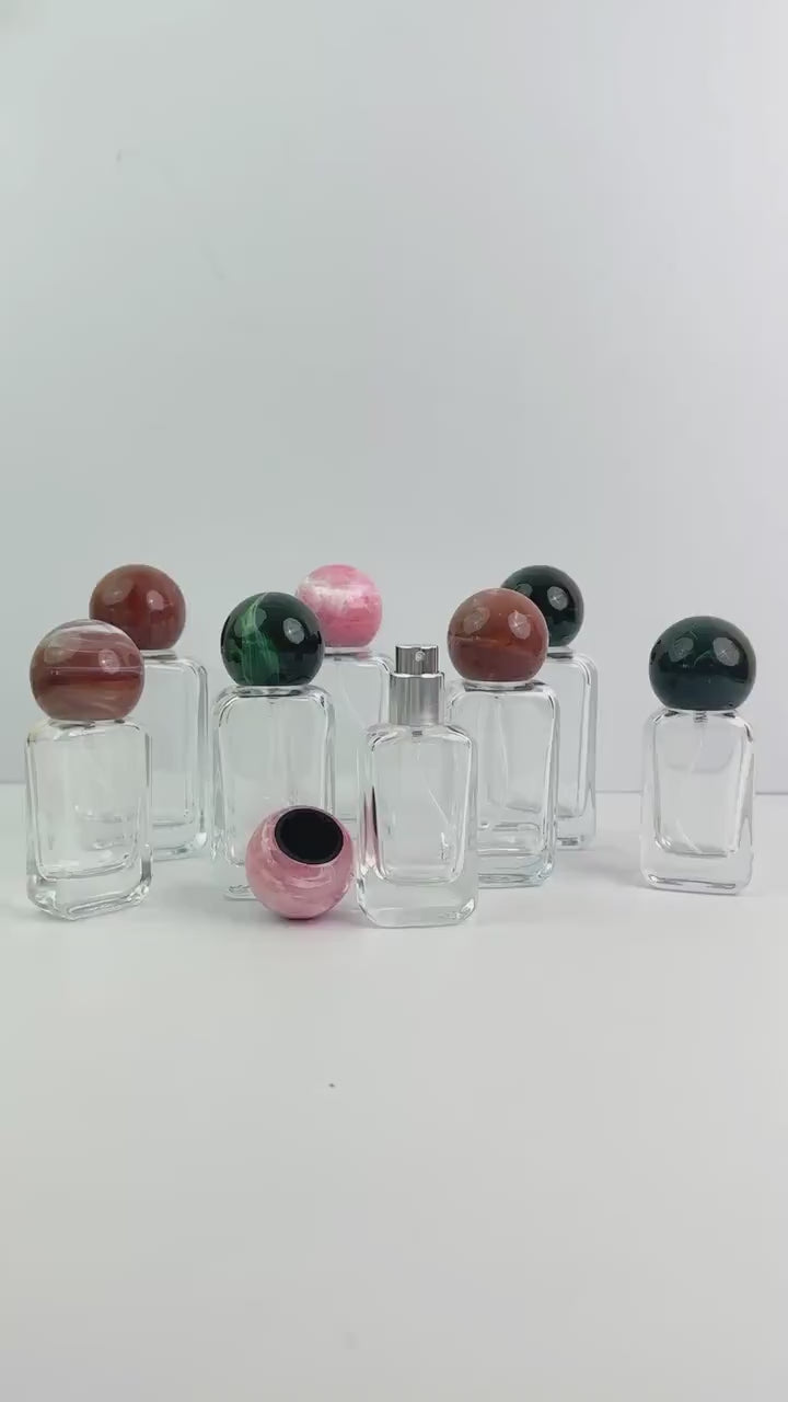 20ml 30ml 50ml Luxury Clear Glass Spray Bottle with Marble Look Round Cap