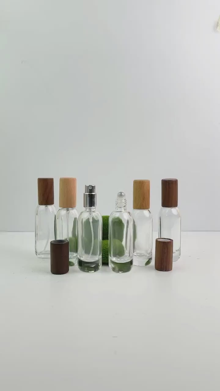 Clear Glass Perfume Bottle with Wood Cap
