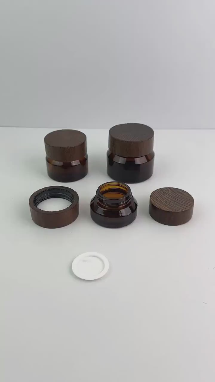 15g 30g 50g Amber Glass Cream Jars with Wood Caps