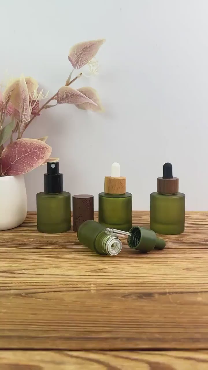 Olive Green Frosted Glass Spray Bottle